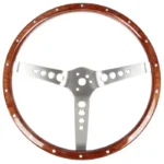Classics Steering Wheel 14" Stainless Steel Woodgrain With 4-Hole Spokes For 3-Bolt Hub