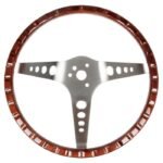 Classics Steering Wheel 14" Stainless Steel Woodgrain With 4-Hole Spokes For 3-Bolt Hub - Image 2